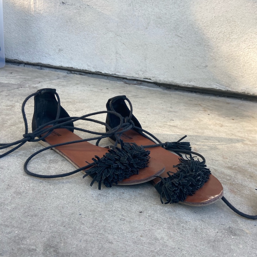 Black fringe strappy sandals